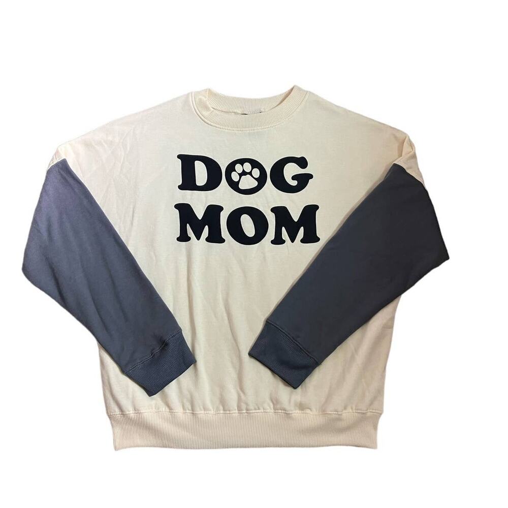 Modern Lux Dog Mom Colorblock Graphic Sweatshirt Off-White Gray Size Small